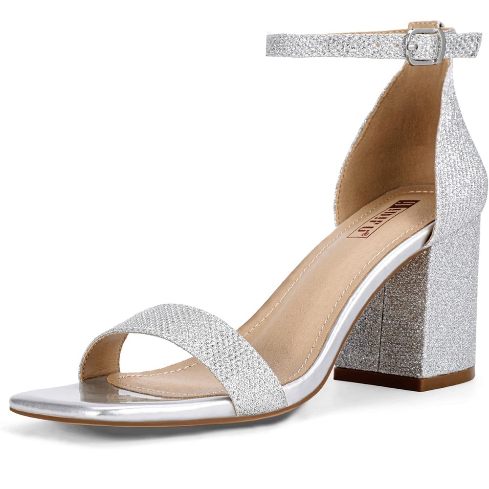 IDIFU Silver Glitter Block Heel Sandals